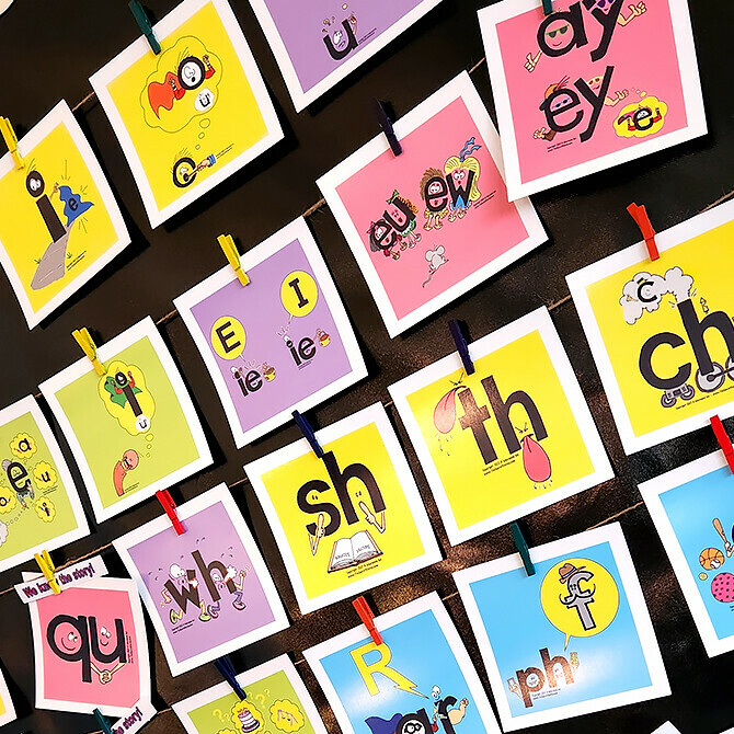 wall of literacy learning aids